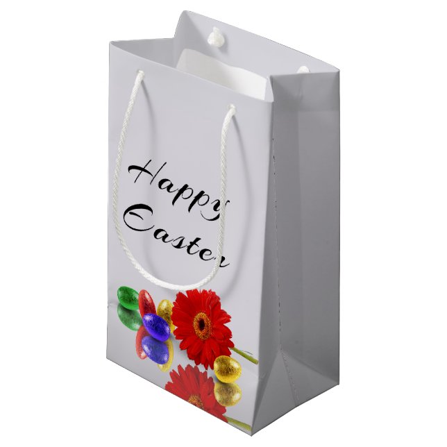 Colourful Happy Easter Eggs with Gerbera Small Gift Bag (Front Angled)