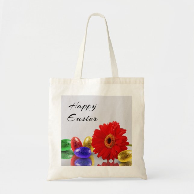 Colourful Happy Easter Eggs with Gerbera Tote Bag (Front)