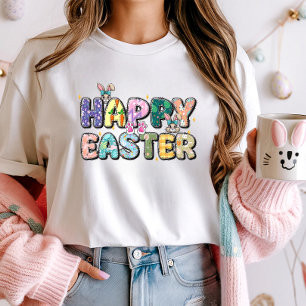 Colourful Happy Easter, Floral Bunny  T-Shirt