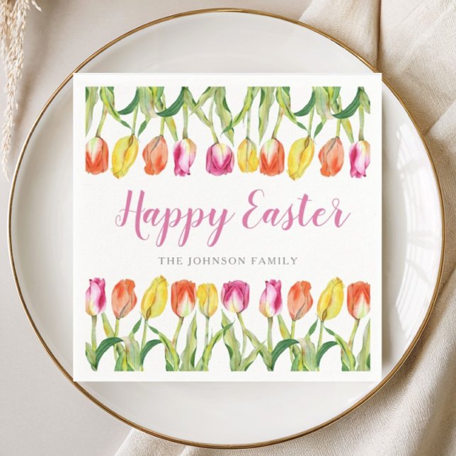 Colourful Happy Easter Floral Tulip  Napkin (Colorful Happy Easter Floral Tulip Napkins)