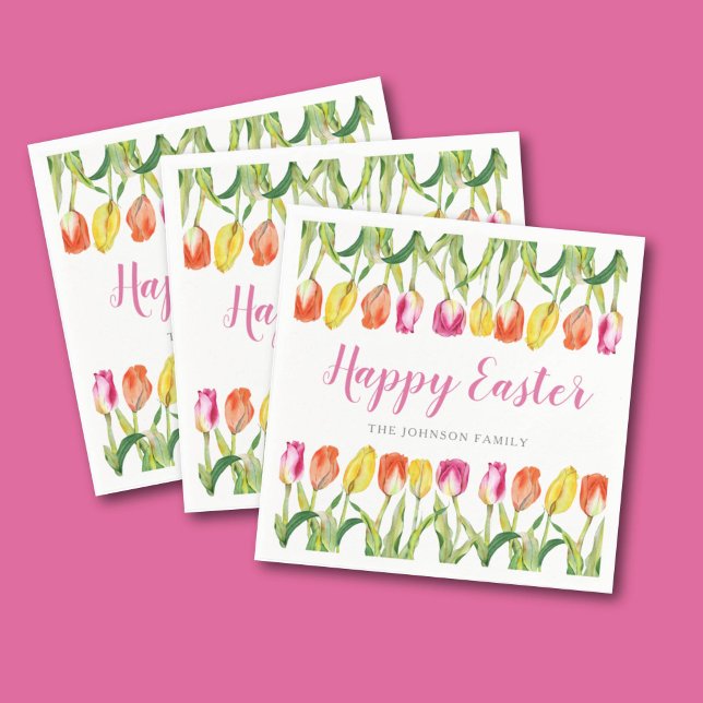 Colourful Happy Easter Floral Tulip  Napkin (Colorful Happy Easter Floral Tulip Napkins)