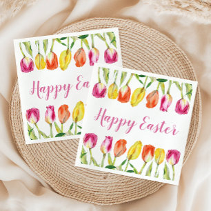 Colourful Happy Easter Floral Tulip  Napkin
