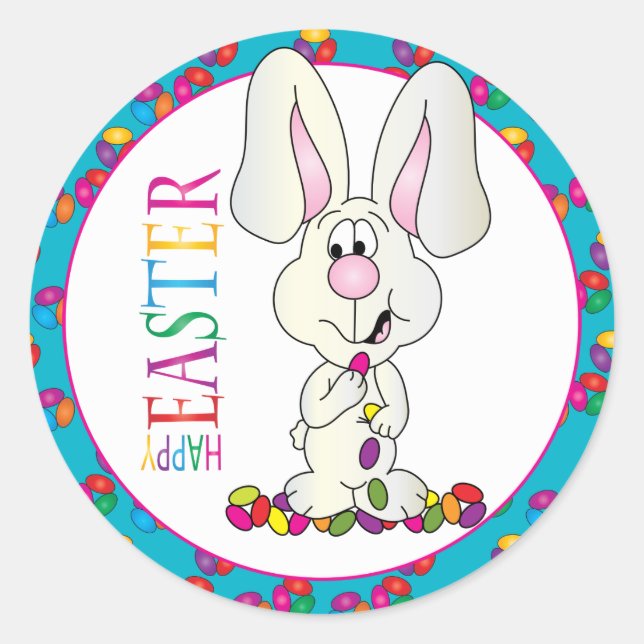 Colourful Happy Easter Jelly Beans Classic Round Sticker (Front)