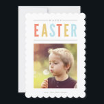 Colourful Happy Easter Photo Easter Holiday Card<br><div class="desc">A fresh,  modern Easter photo card with a spring colour palette of Coral,  yellow and sky blue and a painted stripe coordinating pattern backer.</div>