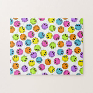 Colourful Happy Emoji Faces on White Jigsaw Puzzle