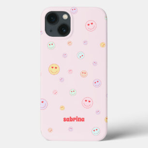Colourful Happy Face Heart Eyes with Name  iPhone 13 Case
