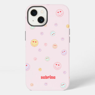 Colourful Happy Face Heart Eyes with Name iPhone 13 Case