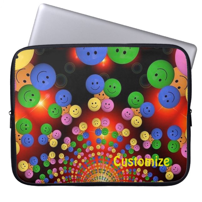 Colourful Happy Face Spiral Laptop Sleeve (Front)