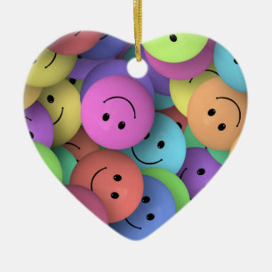 Colourful Happy Faces Emoji Art Ceramic Tree Decoration