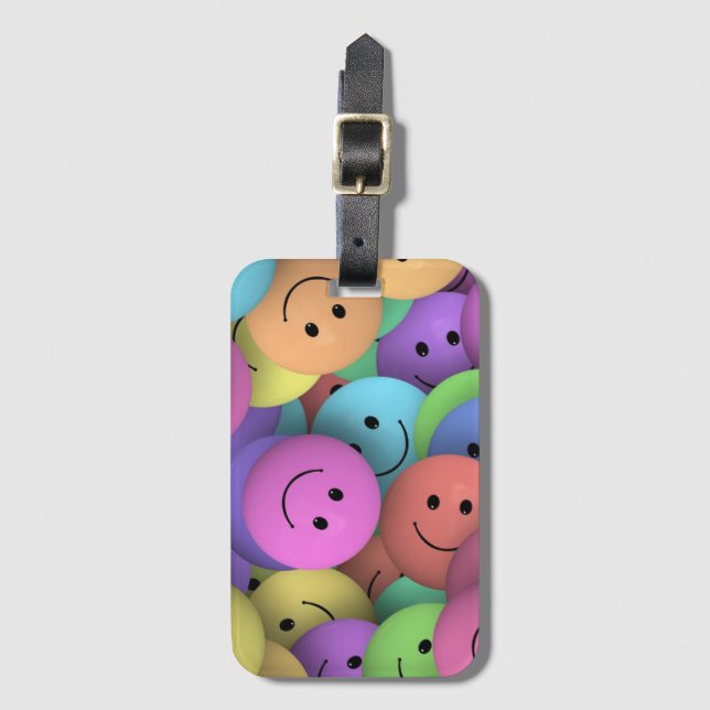 Colourful Happy Faces Emoji Art Luggage Tag (Front Vertical)