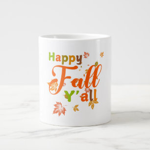 Colourful Happy Fall Y'all with Autumn Leaves Large Coffee Mug