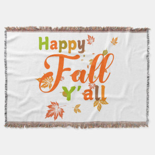 Colourful Happy Fall Y'all with Autumn Leaves Throw Blanket