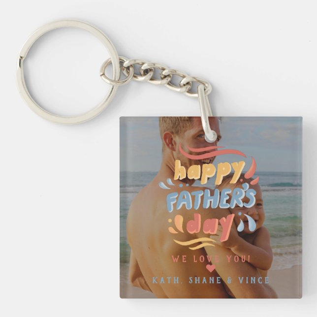 Colourful Happy Father’s Day Personalised Photo Key Ring (Front)