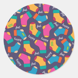 Colourful Happy Feet Socks Pattern Classic Round Sticker