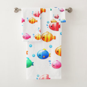 Colourful Happy Fish with Bubbles  Bath Towel Set