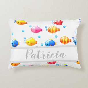 Colourful Happy Fish with Bubbles Decorative Cushion