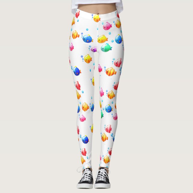 Colourful Happy Fish with Bubbles Leggings (Front)
