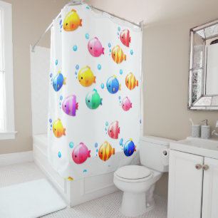 Colourful Happy Fish with Bubbles  Shower Curtain
