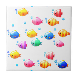 Colourful Happy Fish with Bubbles Tile