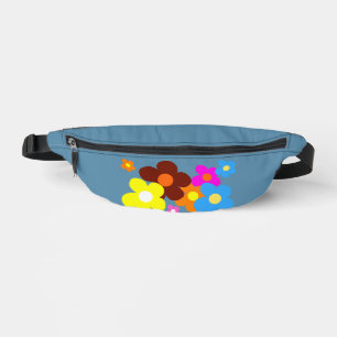 Colourful Happy Flowers Dusty Blue Bum Bags