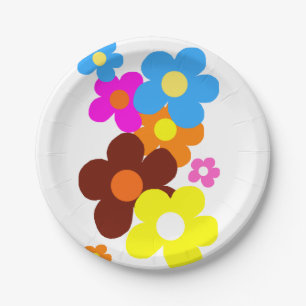 Colourful Happy Flowers Paper Plate