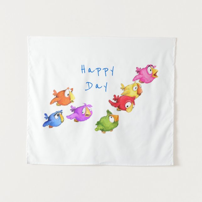 Colourful Happy Flying Birds - Add Text / Name Tapestry (Front (Horizontal))