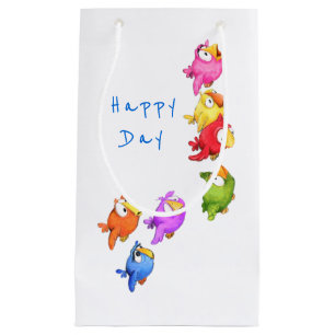 Colourful Happy Flying Birds - Cute Funny Sparrows Small Gift Bag