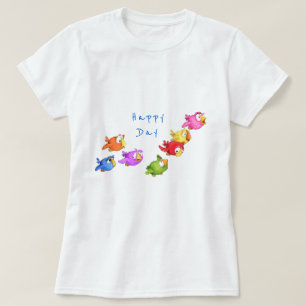 Colourful Happy Flying Birds - Cute Funny Sparrows T-Shirt