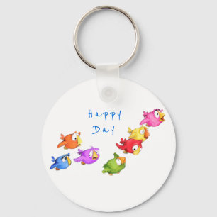 Colourful Happy Flying Birds Keychain Sparrows