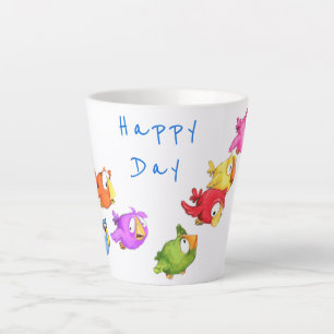 Colourful Happy Flying Birds Latte Mug Sparrows