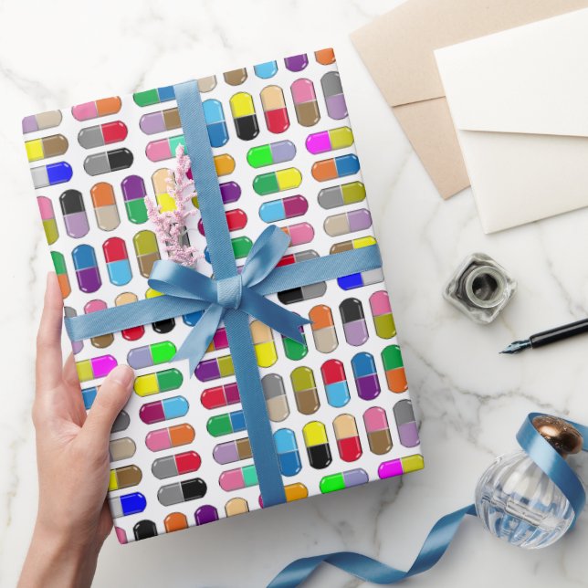 Colourful happy get-well pills  wrapping paper (Gifting)