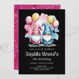 Colourful happy gnomes with balloons invitation