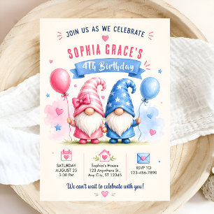 Colourful happy gnomes with balloons invitation