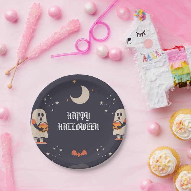 Colourful Happy Halloween Ghost  Paper Plate (Party)