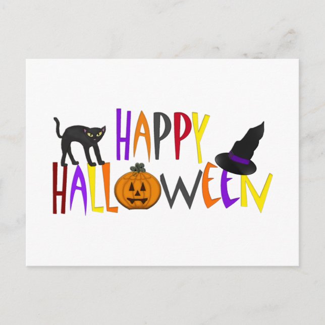 Colourful Happy Halloween Holiday Postcard (Front)
