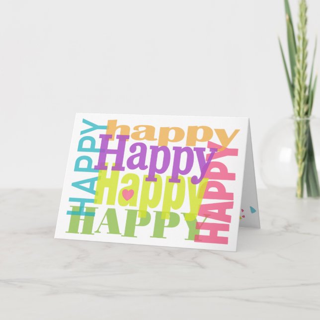 Colourful Happy Happy Birthday Typography  Card (Front)