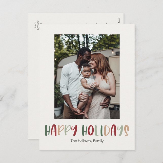 Colourful Happy Holidays Vertical Single Photo Holiday Postcard (Front/Back)
