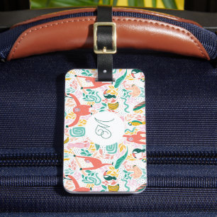 Colourful Happy Jungle Animals Monogram Pink Luggage Tag