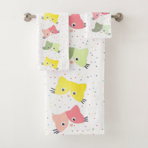 Colourful Happy Kittens Pattern Bath Towel Set
