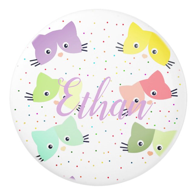 Colourful Happy Kittens Pattern Ceramic Knob (Front)