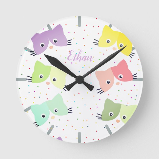 Colourful Happy Kittens Pattern  Round Clock (Front)