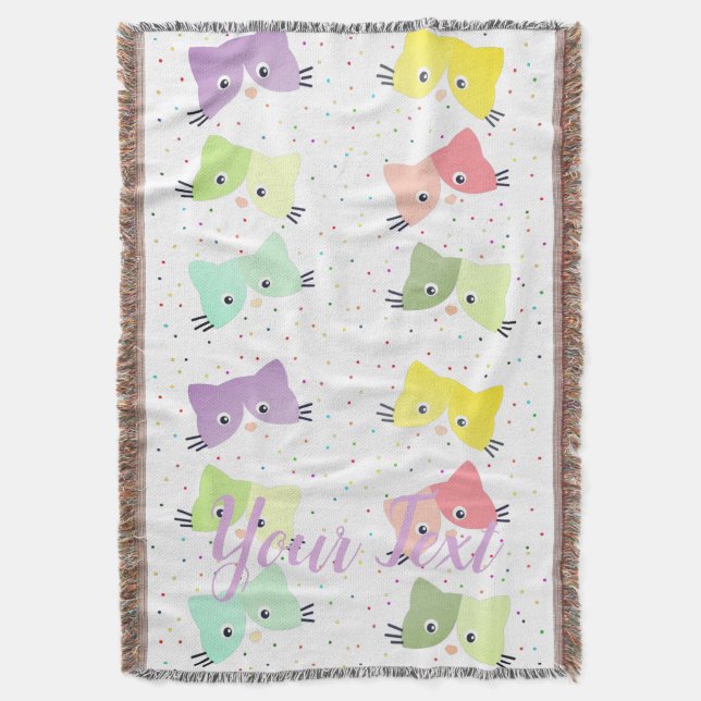 Colourful Happy Kittens Pattern  Throw Blanket (Front Vertical)