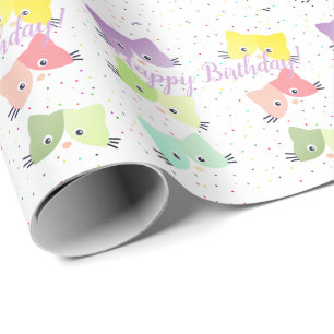 Colourful Happy Kittens Pattern Wrapping Paper