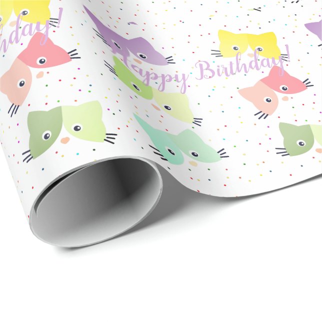 Colourful Happy Kittens Pattern  Wrapping Paper (Roll Corner)