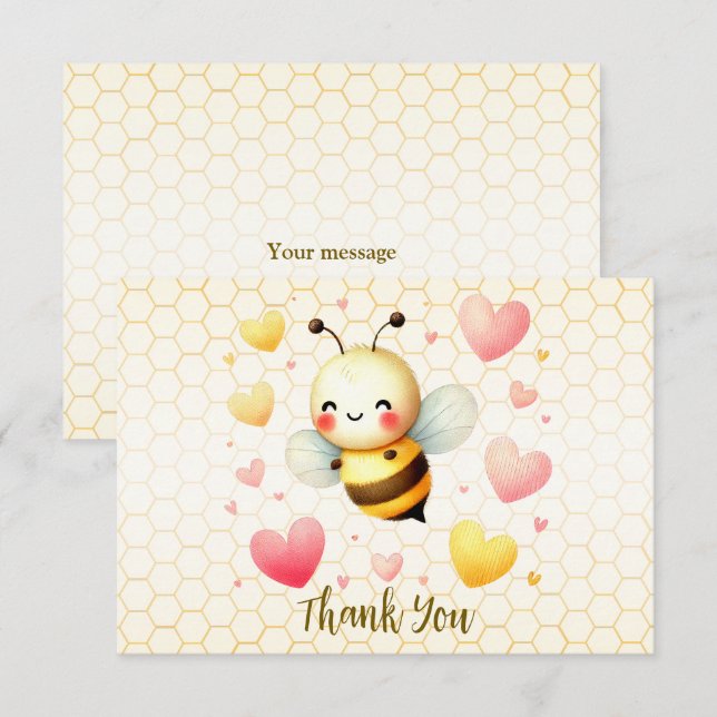 Colourful Happy Little Honey Bee Baby Shower Cute Thank You Card (Front/Back)
