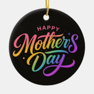 Colourful Happy Mother's Day Rainbow Calligraphy Ceramic Tree Decoration