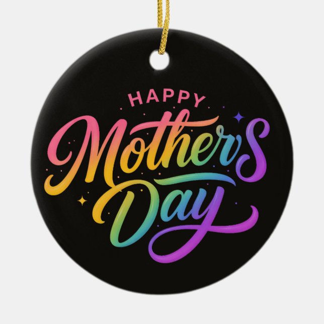 Colourful Happy Mother's Day Rainbow Calligraphy | Ceramic Tree Decoration (Front)