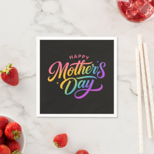 Colourful Happy Mother's Day Rainbow Calligraphy Napkin