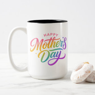 Colourful Happy Mother's Day Rainbow Calligraphy Two-Tone Coffee Mug