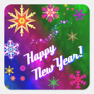 Colourful Happy New Happy Year Square Sticker
